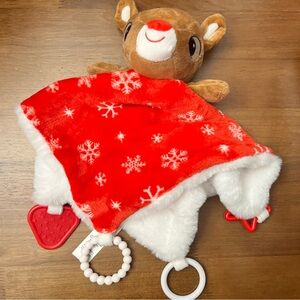 Red Reindeer Plush Lovey with Snowflake Design